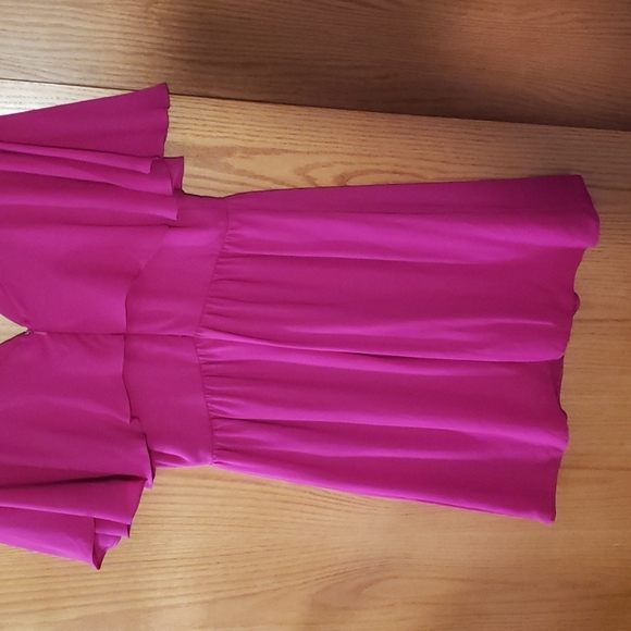 Crossover V Neck Dress with Flutter Sleeves From ASOS. NWT. Pink/Purple. Swishy. - Picture 7 of 9